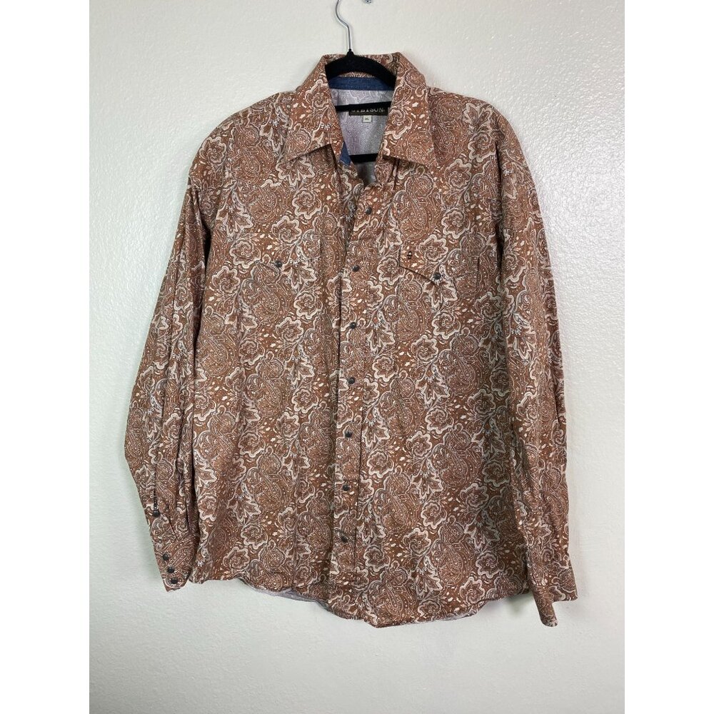 Stetson‎ Brown Paisley Snap Western Shirt Men size XL Long Sleeve Cowboy Rodeo